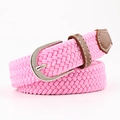 Pink elastic woven belt for men and women with silver D-ring buckle and brown leather tip - 100x2.5cm / Pink