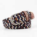Elastic woven canvas belt in navy blue, brown and beige with silver metal buckle - 100x2.5cm / Beige Coffee Blue