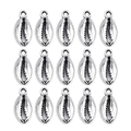 Macro shot of 15 vintage silver conch shell charms in a neat grid for DIY jewelry - Sea Melon Seed Shell 17.2x8.2mm