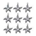 Detailed view of nine silver starfish alloy pendants for DIY jewelry and bracelets - Starfish A 22.5x26mm
