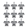Set of silver turtle charms with shell texture for DIY jewelry making and bracelets - Sea Turtle 17.5x23mm