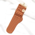 Terracotta twist knit slouch socks for women featuring elastic ruffle trim detail - One Size / Brick Red