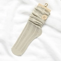 Beige cable knit slouch socks for women with ruffled cuffs and authentic product tags - One Size / Bean Green