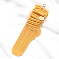 Calze giallo senape a maglia a trecce con bordo a volant e trama traspirante a rete - Taglia unica / Giallo Senape