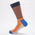 Colorful striped cotton crew socks with orange, navy blue and beige patterned panels - Orange Fine Stripes