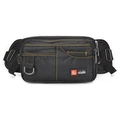 Riñonera de nailon negro impermeable con costuras amarillas y varios bolsillos - Negro