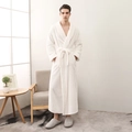 Men's white flannel long bathrobe with belted waist and pockets for winter warmth - M / White Men
