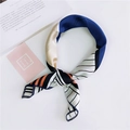 Blue and gold silk scarf with patchwork geometric patterns and diagonal stripes - Geometric Blue
