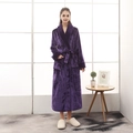 Peignoir long épais en flanelle violette pour hommes et femmes avec ceinture réglable - M / Violet