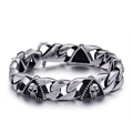 Bracciale punk da uomo in acciaio inossidabile argento con maglie a teschio nero - Stile Triangolo Argento (KB93169-BD)