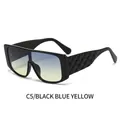 Black fashion sunglasses with gradient blue-yellow lenses and textured diamond temples - Black Frame / Blue-Yellow Lens