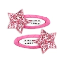 Pair of pink glittery star-shaped hair clips for kids with ribbed ribbon base - Star (MC220) / One Pair