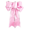 Pink glitter Christmas bow with silver trim for tree decoration and holiday party decor - Pink