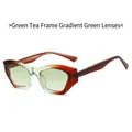 Green tea and amber geometric sunglasses with stylish gradient green lenses - Green Tea Frame Gradient Green Lenses (C10)