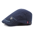 Navy cotton flat cap with AJ metal logo and detailed embroidery on the side profile - Adjustable / Navy Blue