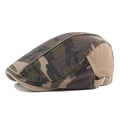 Adjustable camouflage newsboy hat with side metal buckle and khaki canvas paneling - Adjustable / Khaki Camouflage