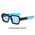 Occhiali da sole squadrati retrò con montatura nera e blu e lenti azzurre trasparenti - Montatura Nero Blu Lente Blu