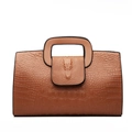 Chic caramel brown crocodile embossed handbag with 3D crocodile head relief decoration - Brown