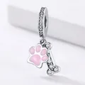 925 sterling silver dog paw and bone charm with pink enamel and sparkling crystals - Enamel Paw and Zirconia Bone (SCC452)