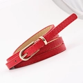 Cintura sottile in finta pelle rossa con fibbia ovale dorata per abiti da donna - Rosso