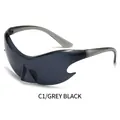 Y2K punk sunglasses in grey translucent frame and dark grey irregular shaped lenses - Grey Frame Black Grey Lens (C1)