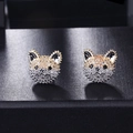 Orecchini a perno Shiba Inu in oro e argento con scintillanti pietre di zircone - Shiba Inu