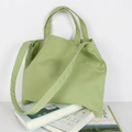 Minimalist light green canvas tote bag with dual handles and long shoulder strap - Bean Green