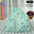 Three-piece set of mint green drawstring storage bags with cartoon cat prints - Blue Cat