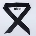 Minimalist solid black skinny silk scarf for handbag handles D70 satin neck tie - Black (D70)