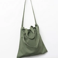 Detail of dark green canvas tote bag showing durable texture and white stitching details - Army Green