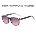 Occhiali da sole TR90 quadrati con montatura nero-rosa e lenti sfumate viola-rosa - Montatura Nero Rosa Lente Grigio Rosa