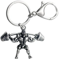 Sterke gespierde man gewichtheffen zilveren metalen sleutelhanger voor fitnessliefhebbers - Barbell Heffen Bodybuilder-Antiek Zilver (KC035s)