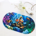 Oval non-slip bathroom mat with colorful cartoon deep sea fish and coral reef pattern - Seaweed Fish