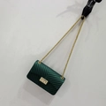Matte dark green jelly crossbody bag with V-quilted texture and gold chain strap - Small / Dark Green