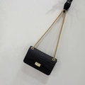 Matte black V-quilted jelly bag with gold chain strap and rotary lock on a hook - Small / Black