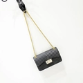 Mini black matte jelly crossbody bag with V-quilt texture and gold chain strap - Large / Gray