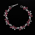 Bracelet élégant plaqué or blanc 18K avec pierres rouges ovales et zircons blancs - Rouge (18cm)