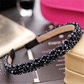 Luxurious wide black headband with four rows of sparkling faceted crystal beads - Navy Blue