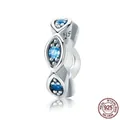 S925 sterling silver evil eye charm with blue zircon stones for DIY bracelets - Round Bead-Blue Stone Heart (SCC513)