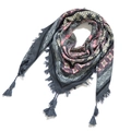 Macro detail of Bohemian jacquard scarf showing grey ethnic patterns and tassel fringe edge - 115*115cm / Dark Grey Pattern (No.6)