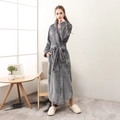 Thick dark grey hooded flannel bathrobe with pineapple grid texture for men and women - M / 1506 Grey Women