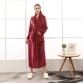 Peignoir épais en flanelle rouge pour couples avec col châle et ceinture réglable - M / Bordeaux