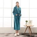 Peignoir épais en flanelle sarcelle avec col et poignets contrastés en maille gaufrée - M / Vert Foncé