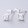 Orecchini a lobo minimalisti in argento 925 a forma di gatto con finitura lucida - Gatto Vuoto Sinistra Destra