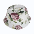 Kids floral sun hat with pink rose pattern on white cotton fabric for casual wear - No.13 Green Leaves