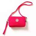 Mini roze nylon canvas telefoontasje met verstelbare schouderriem en polsbandje - Rose Rood Crossbody