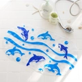 Transparent oval bath mat with blue orca prints and non-slip suction cups for bathroom - Dolphin