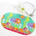 Oval non-slip bathtub mat featuring colorful cartoon sea animals and suction cups - Hippo Swimming