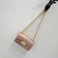 Mini crossbody chain bag with V-quilted pattern in rose gold matte finish - Small / Champagne