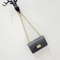 Mini black crossbody bag with V-quilted pattern and golden chain strap for women - Small / Gray
